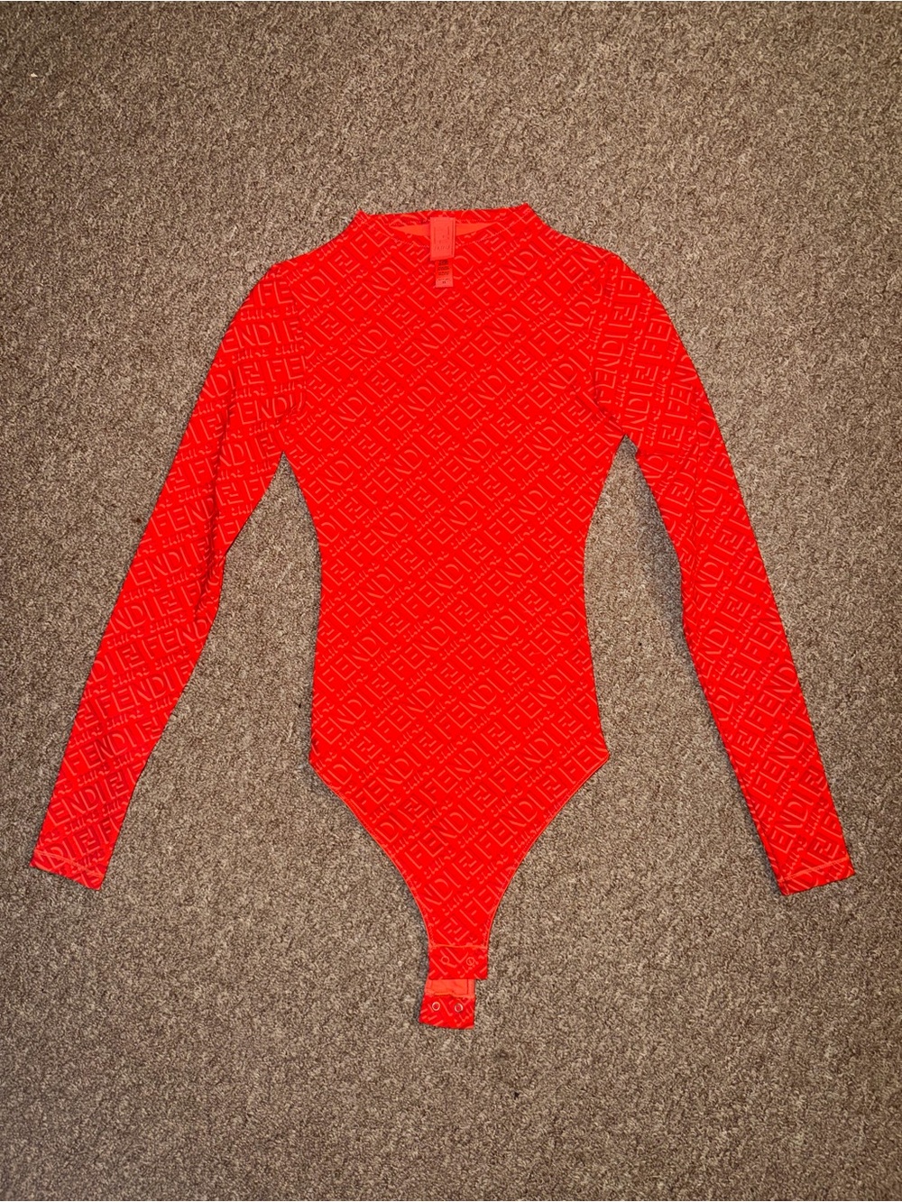 Skims X Fendi XS Long Sleeve Bodysuit Red